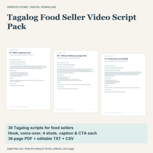 Tagalog Food Seller Video Script Pack - original DigiPick digital product cover