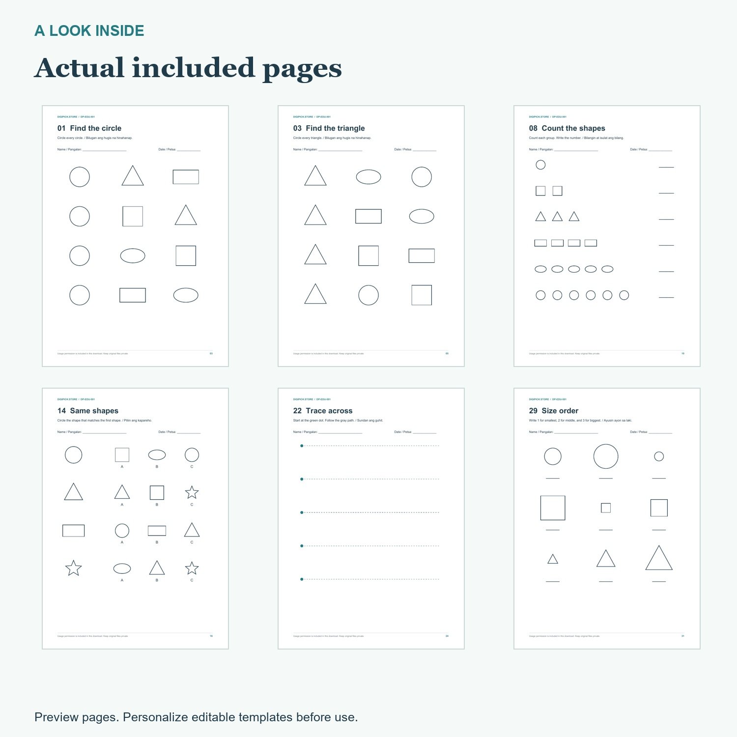 Preschool Busy Book - actual included file preview