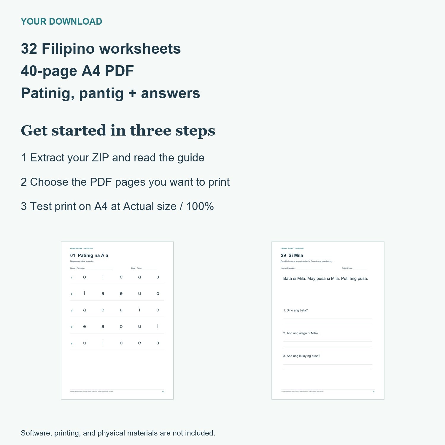 Filipino Reading Worksheets - actual included file preview