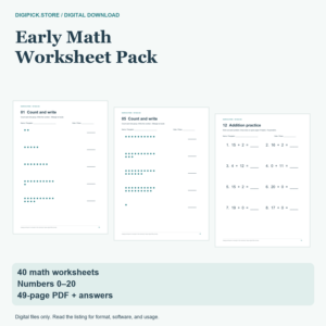 Early Math Worksheet Pack - original DigiPick digital product cover