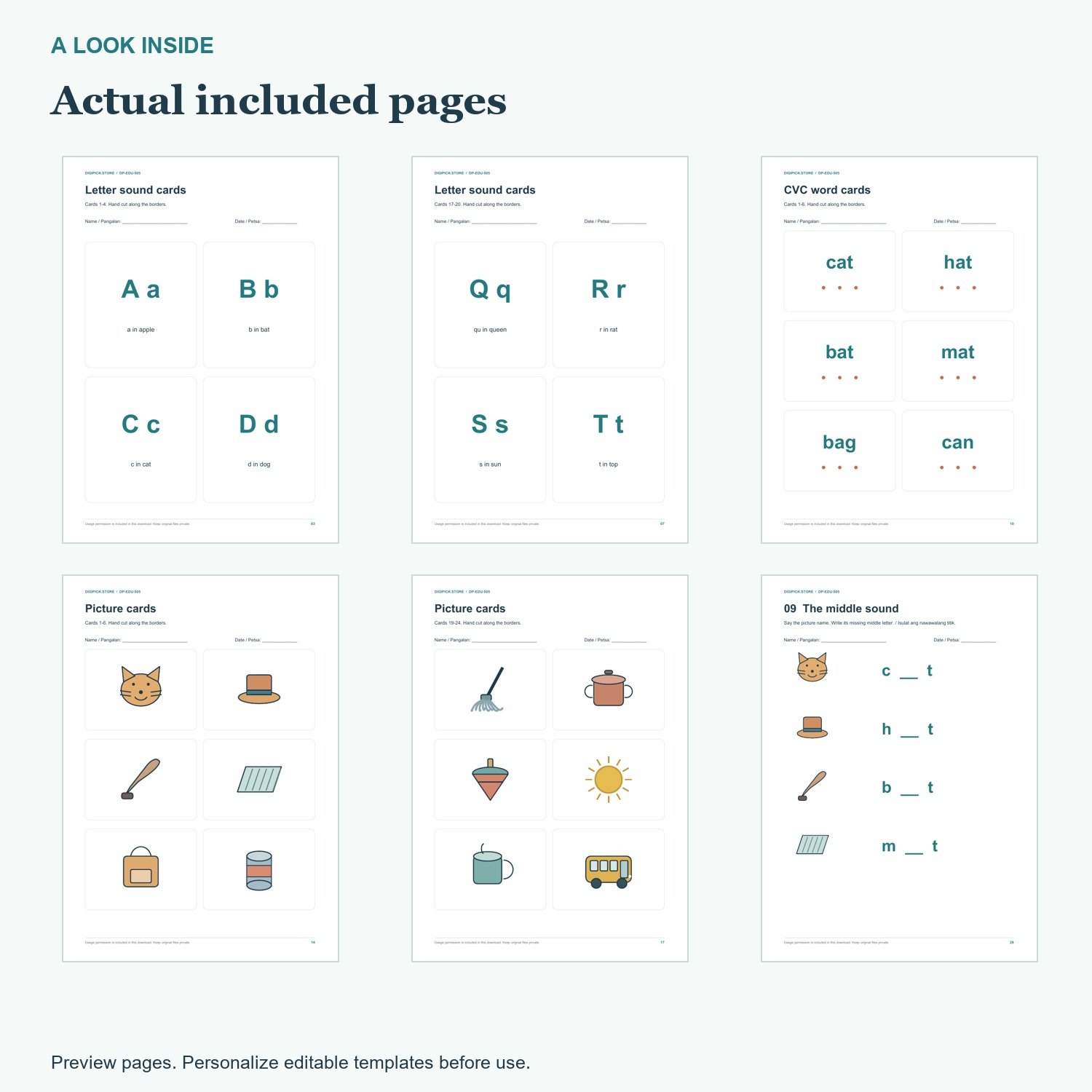 English Phonics Flashcards - actual included file preview