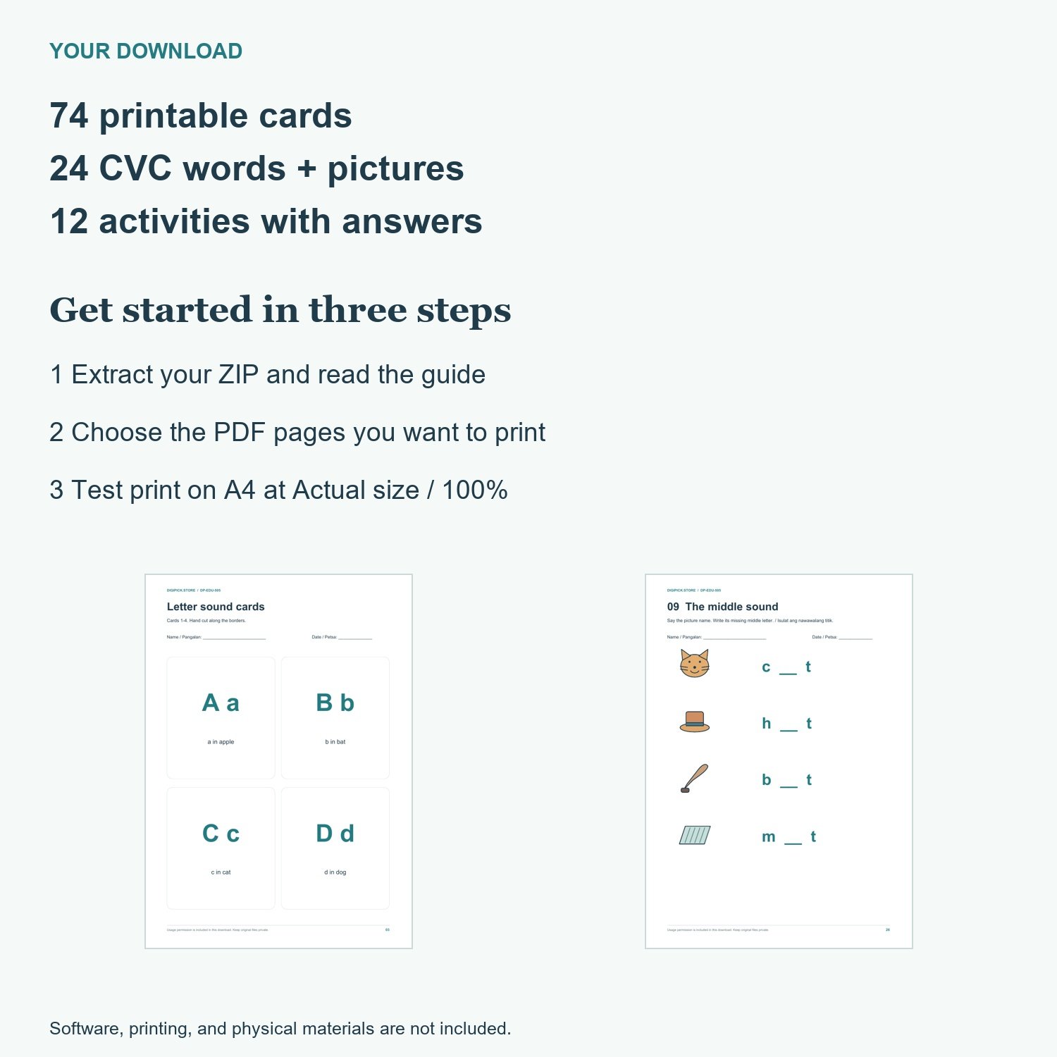 English Phonics Flashcards - actual included file preview