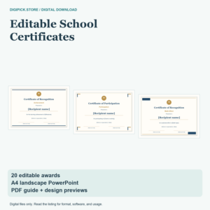 Editable School Certificates - original DigiPick digital product cover