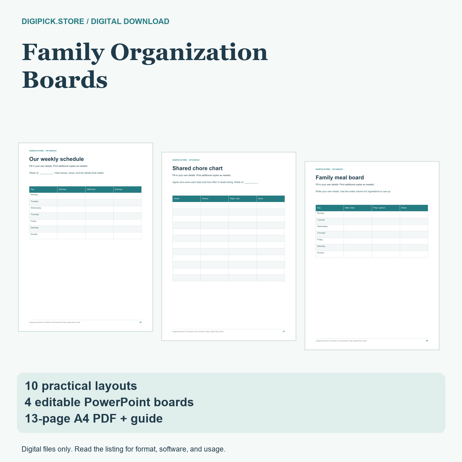 Family Organization Boards - original DigiPick digital product cover