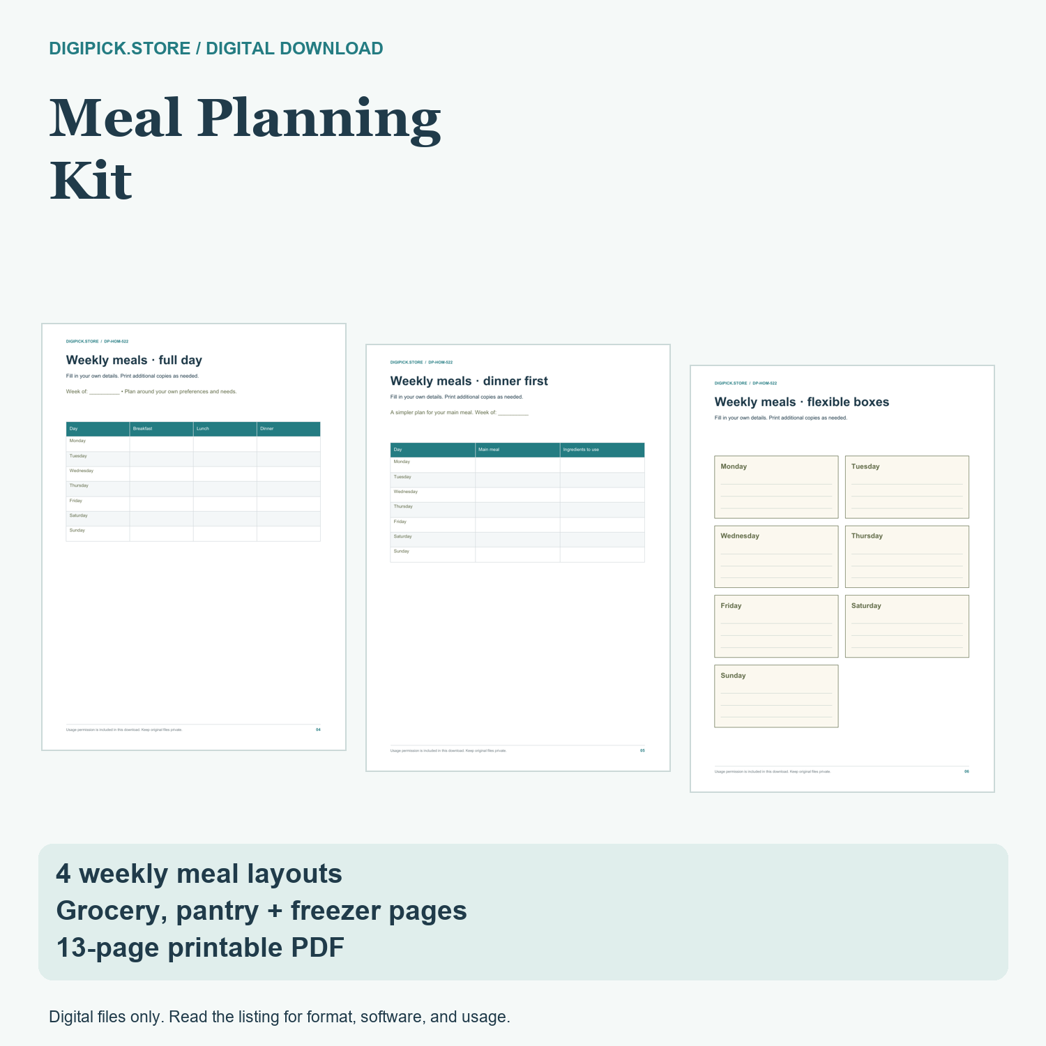 Meal Planning Kit - original DigiPick digital product cover