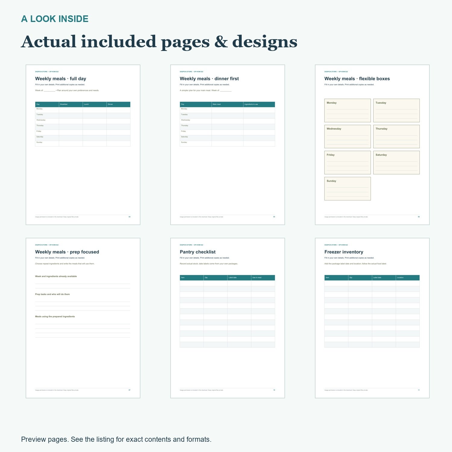 Meal Planning Kit - actual included file preview