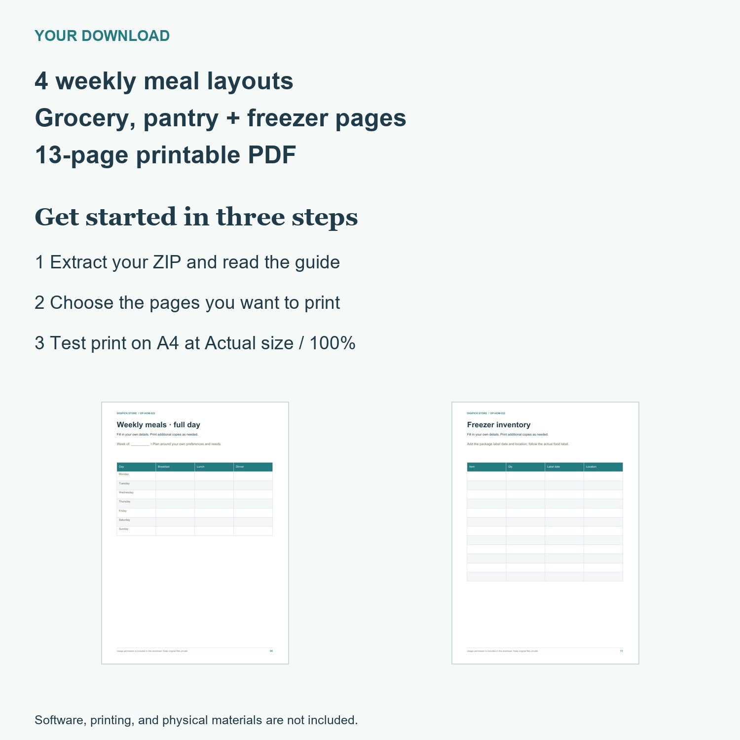Meal Planning Kit - actual included file preview