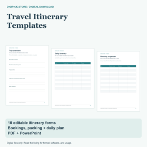 Travel Itinerary Templates - original DigiPick digital product cover