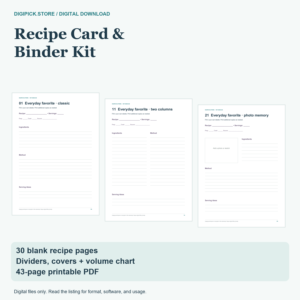 Recipe Card and Binder Kit - original DigiPick digital product cover