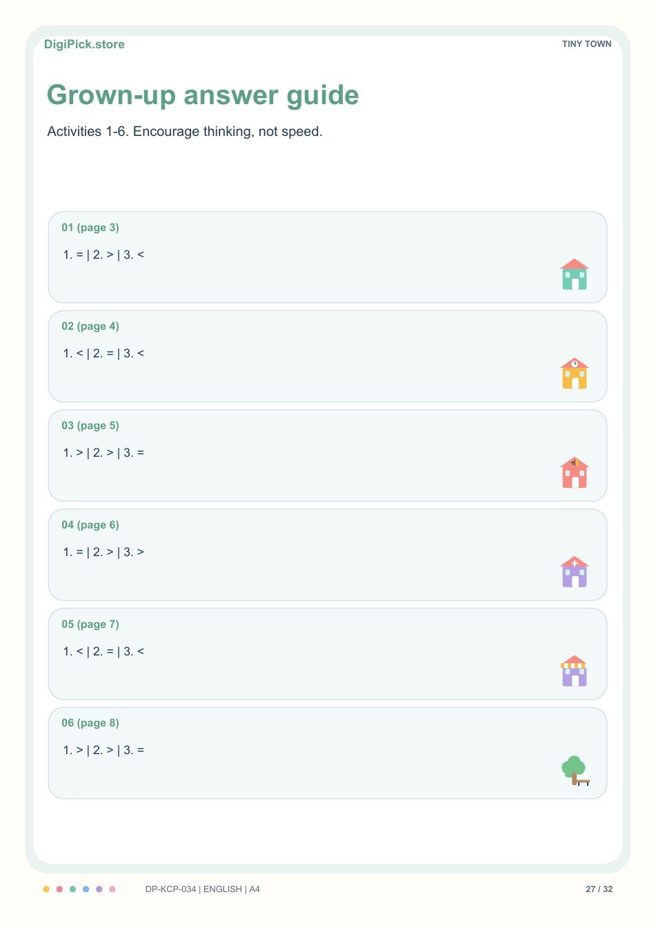 Tiny Town more, less & equal answer guide, PDF page 27