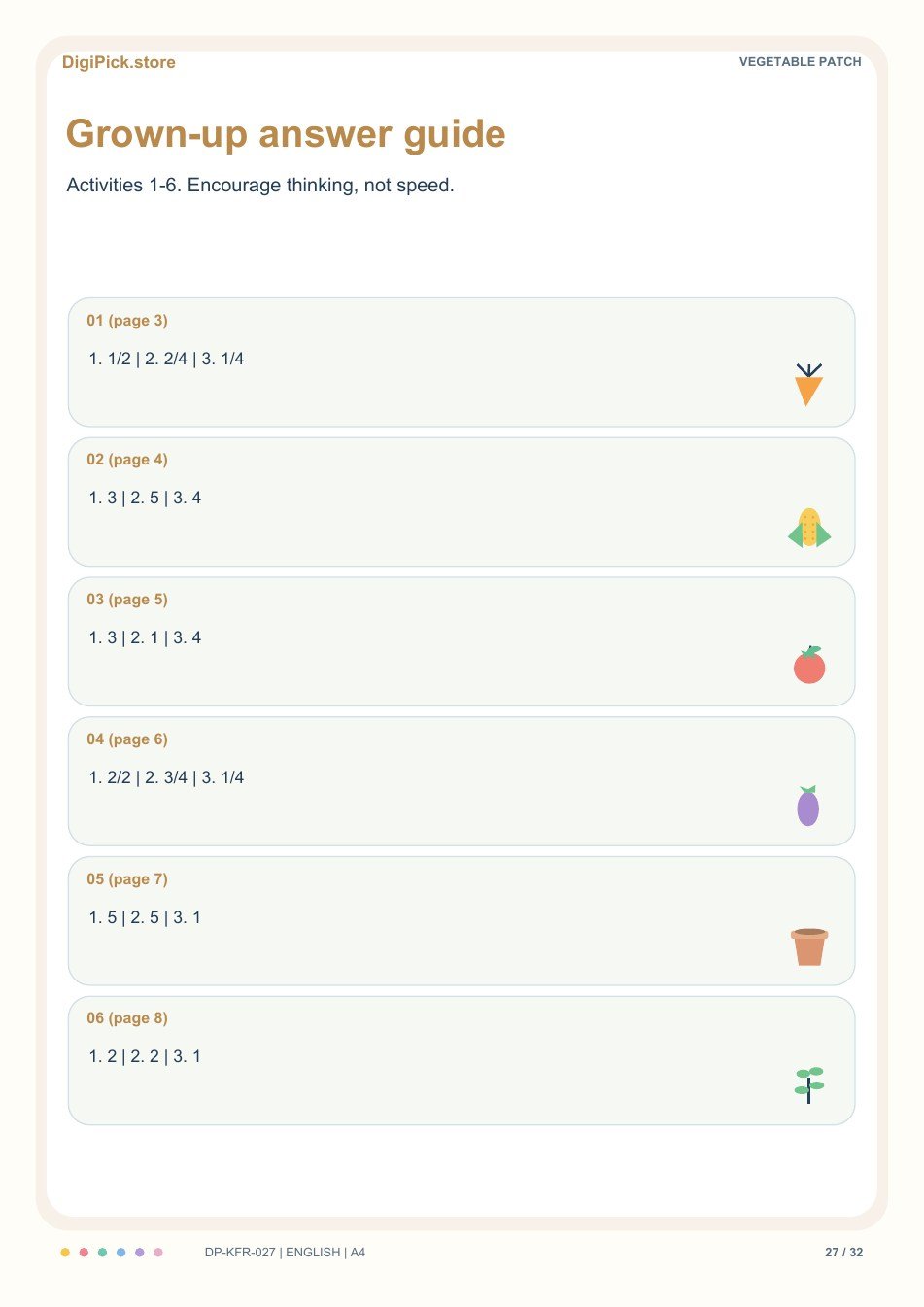 Vegetable Patch halves & quarters answer guide, PDF page 27