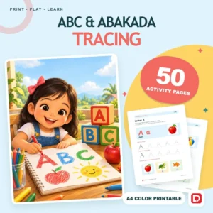 ABC & Abakada Tracing - 50 Colorful Preschool Pages (A4 PDF) - original DigiPick digital product cover