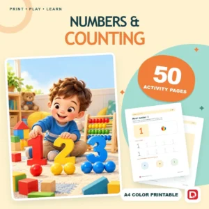 Numbers & Counting - 50 Colorful Preschool Pages (A4 PDF) - original DigiPick digital product cover