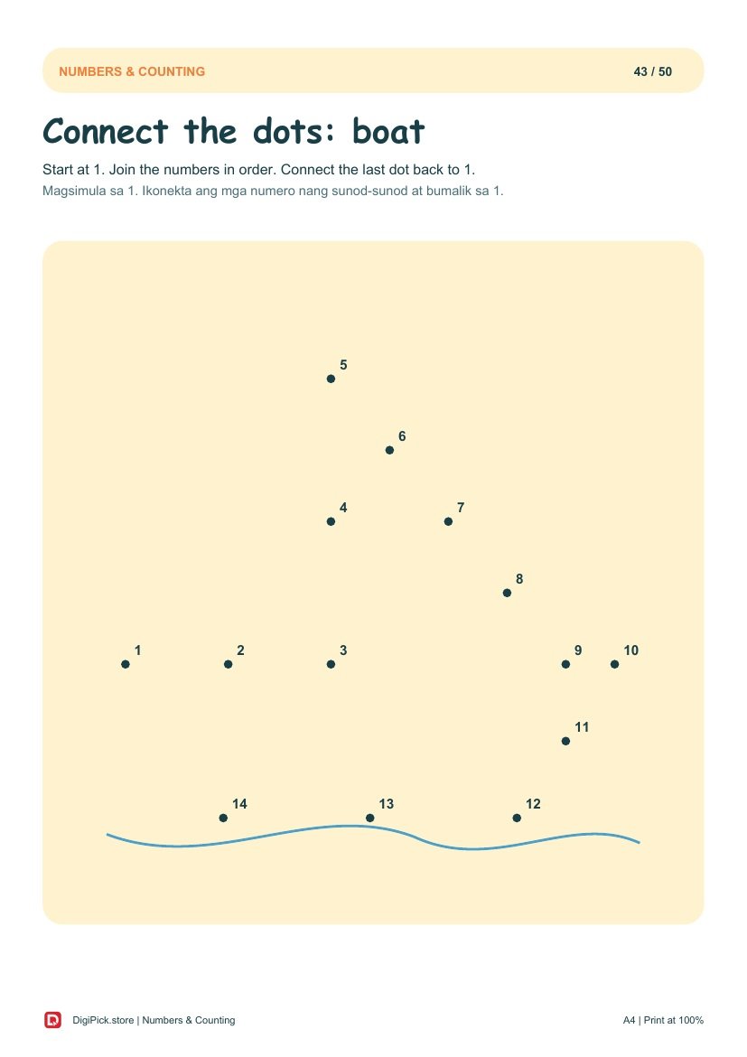 Numbers & Counting - 50 Colorful Preschool Pages (A4 PDF) - actual included file preview