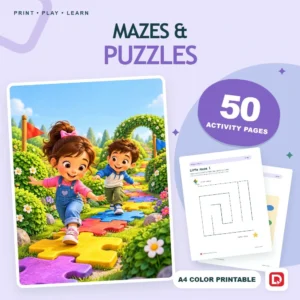 Mazes & Puzzles - 50 Colorful Preschool Pages (A4 PDF) - original DigiPick digital product cover