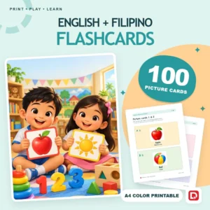 English + Filipino Flashcards - 100 Picture Cards (A4 PDF) - original DigiPick digital product cover