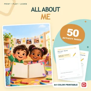 All About Me - 50 Colorful Preschool Pages (A4 PDF) - original DigiPick digital product cover