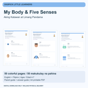 My Body & Five Senses - English + Filipino, 50 Pages - original DigiPick digital product cover