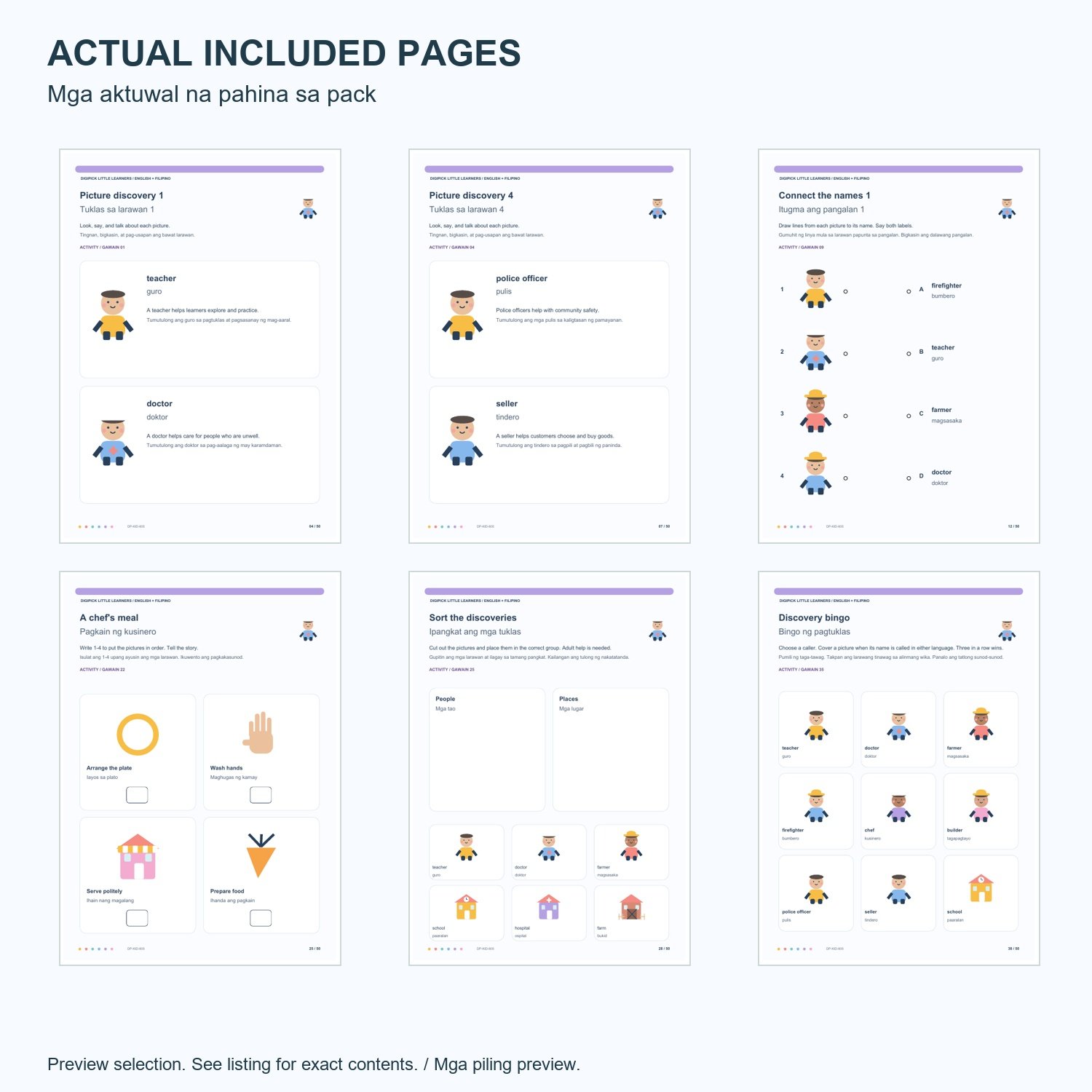 Community Helpers Activity Bundle - English + Filipino, 50 Pages - actual included file preview