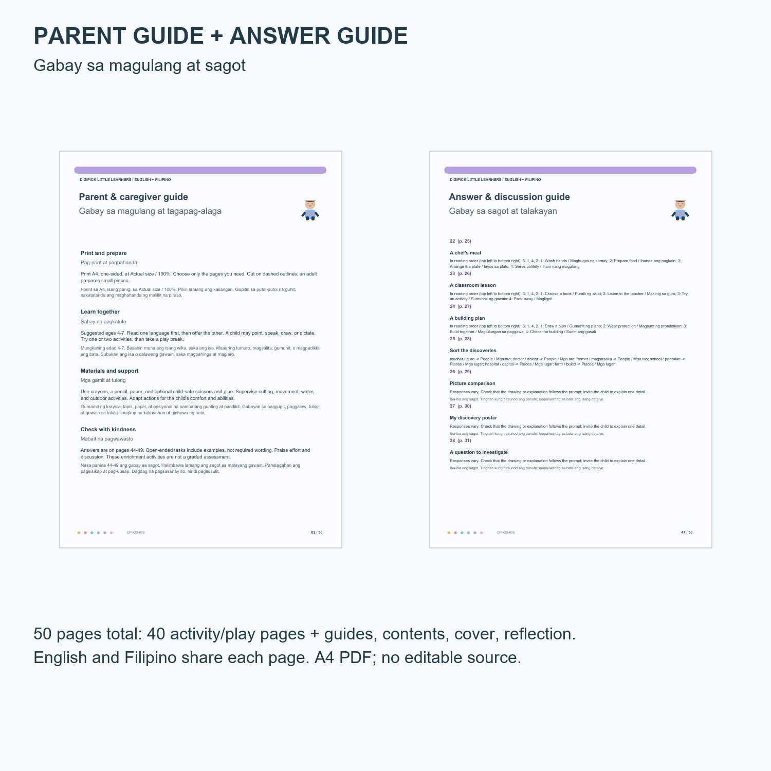 Community Helpers Activity Bundle - English + Filipino, 50 Pages - actual included file preview
