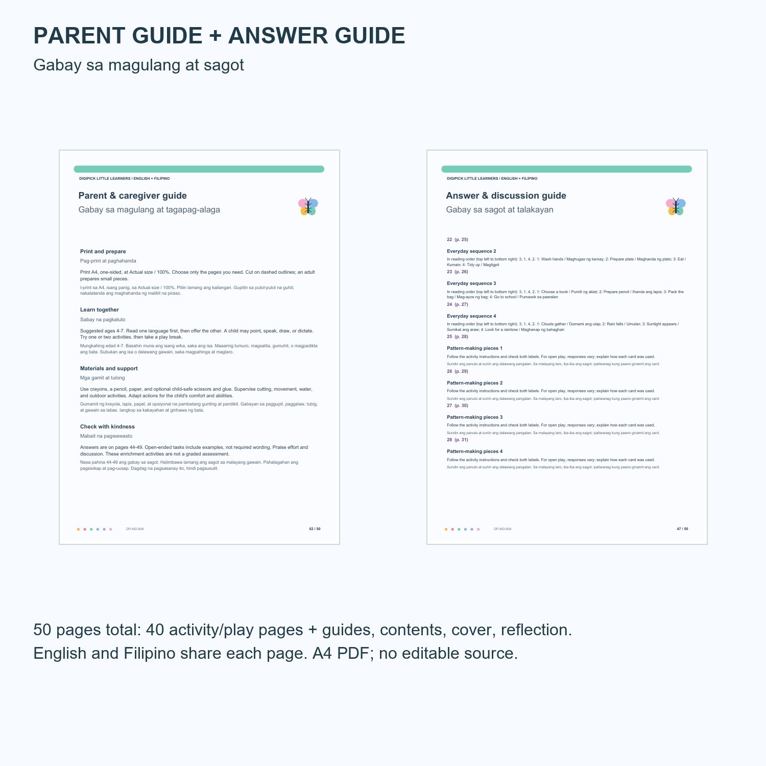 Patterns & What Comes Next - English + Filipino, 50 Pages - actual included file preview