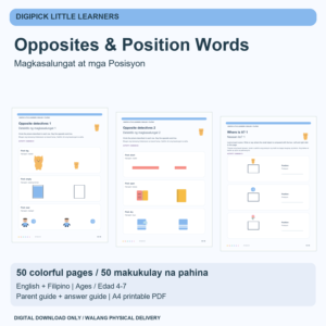 Opposites & Position Words - English + Filipino, 50 Pages - original DigiPick digital product cover