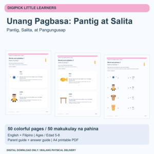 Unang Pagbasa: Pantig at Salita - English + Filipino, 50 Pages - original DigiPick digital product cover