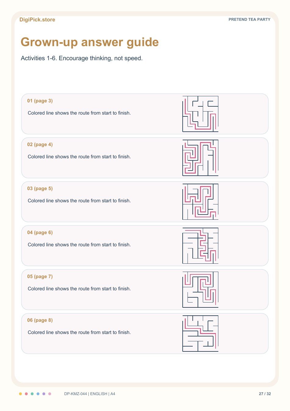 Pretend Tea Party maze adventures answer guide, PDF page 27