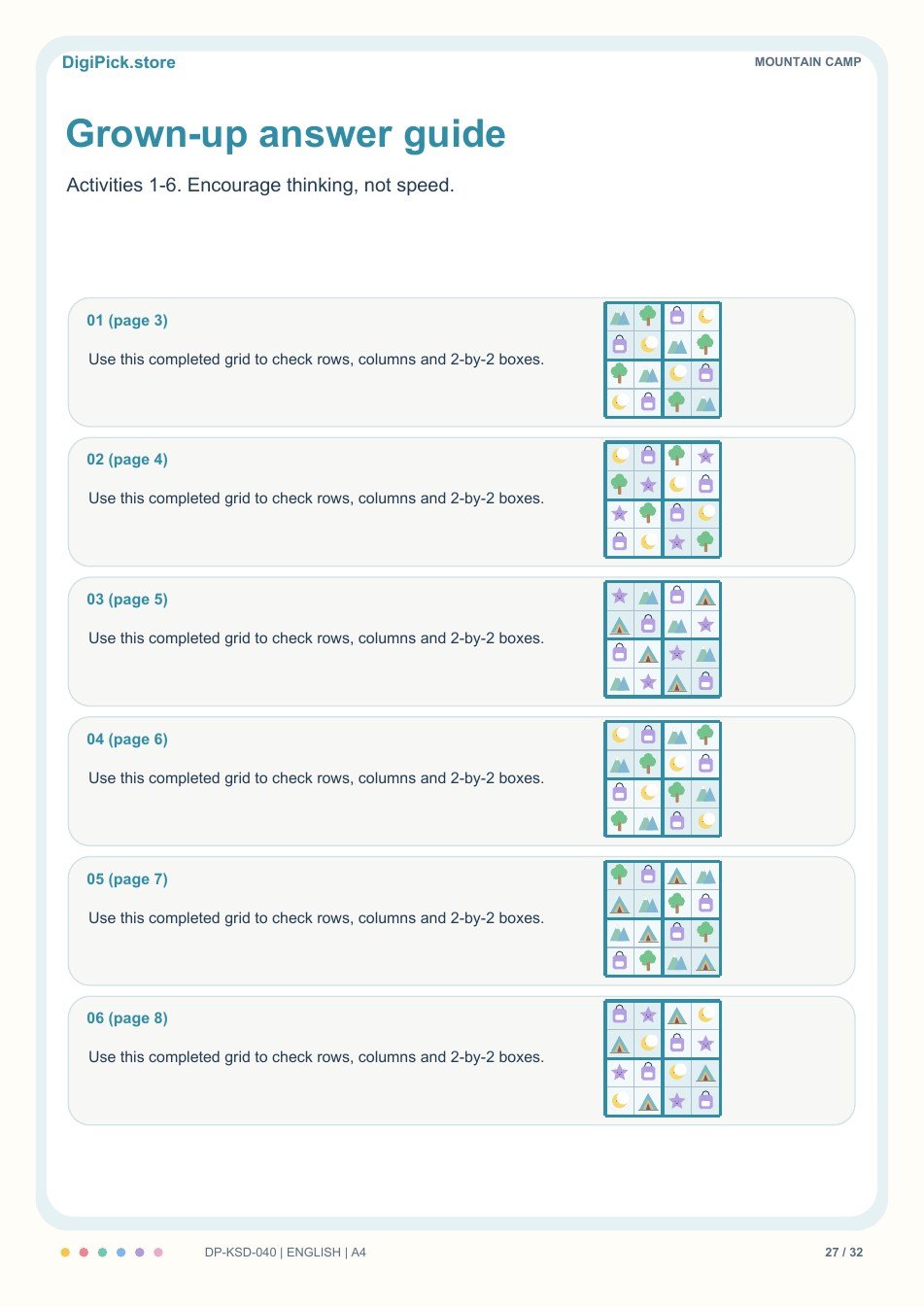 Mountain Camp picture sudoku answer guide, PDF page 27