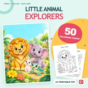 Little Animal Explorers - 50 Animal Coloring Pages (A4 PDF) - original DigiPick digital product cover