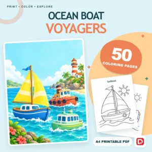 Ocean Boat Voyagers - 50 Coloring Pages (A4 PDF) - original DigiPick digital product cover