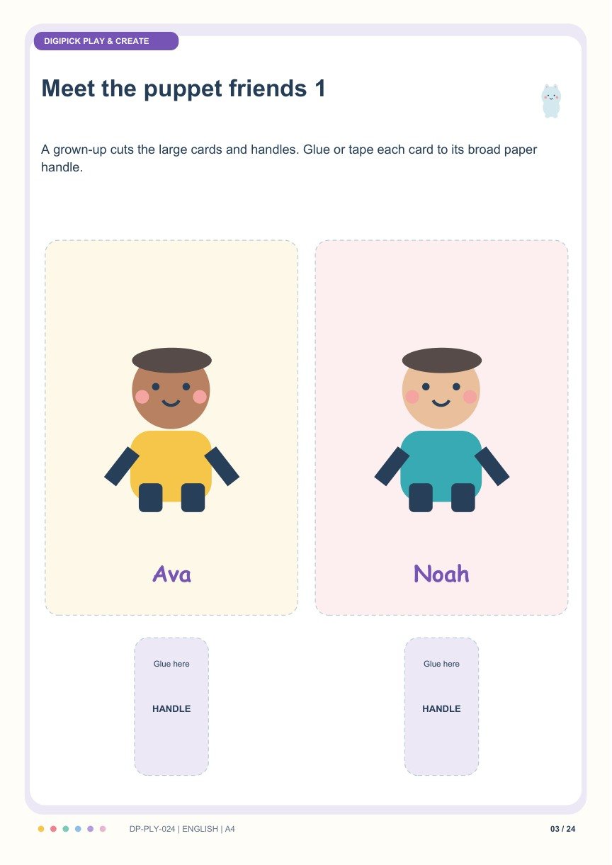 The Garden Surprise Puppet Play - Colorful English A4 PDF - actual included file preview