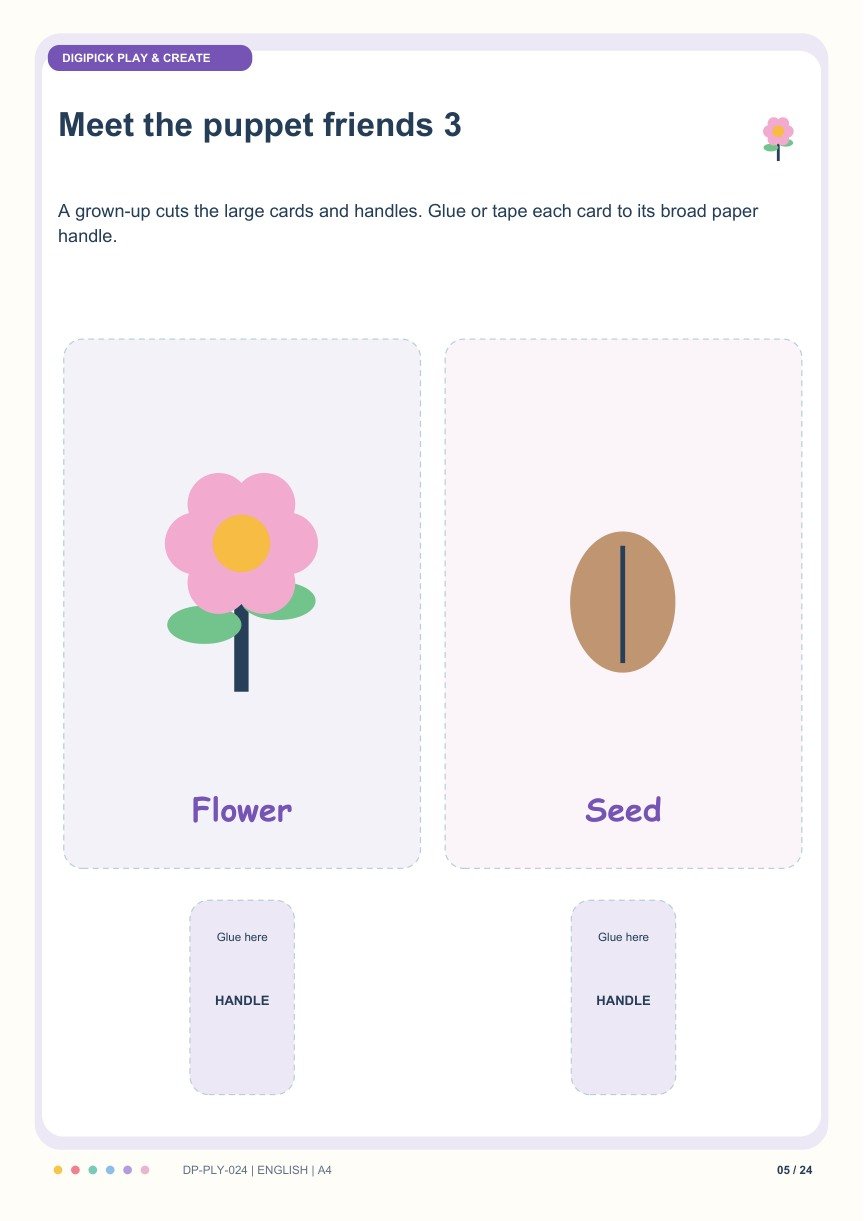 The Garden Surprise Puppet Play - Colorful English A4 PDF - actual included file preview