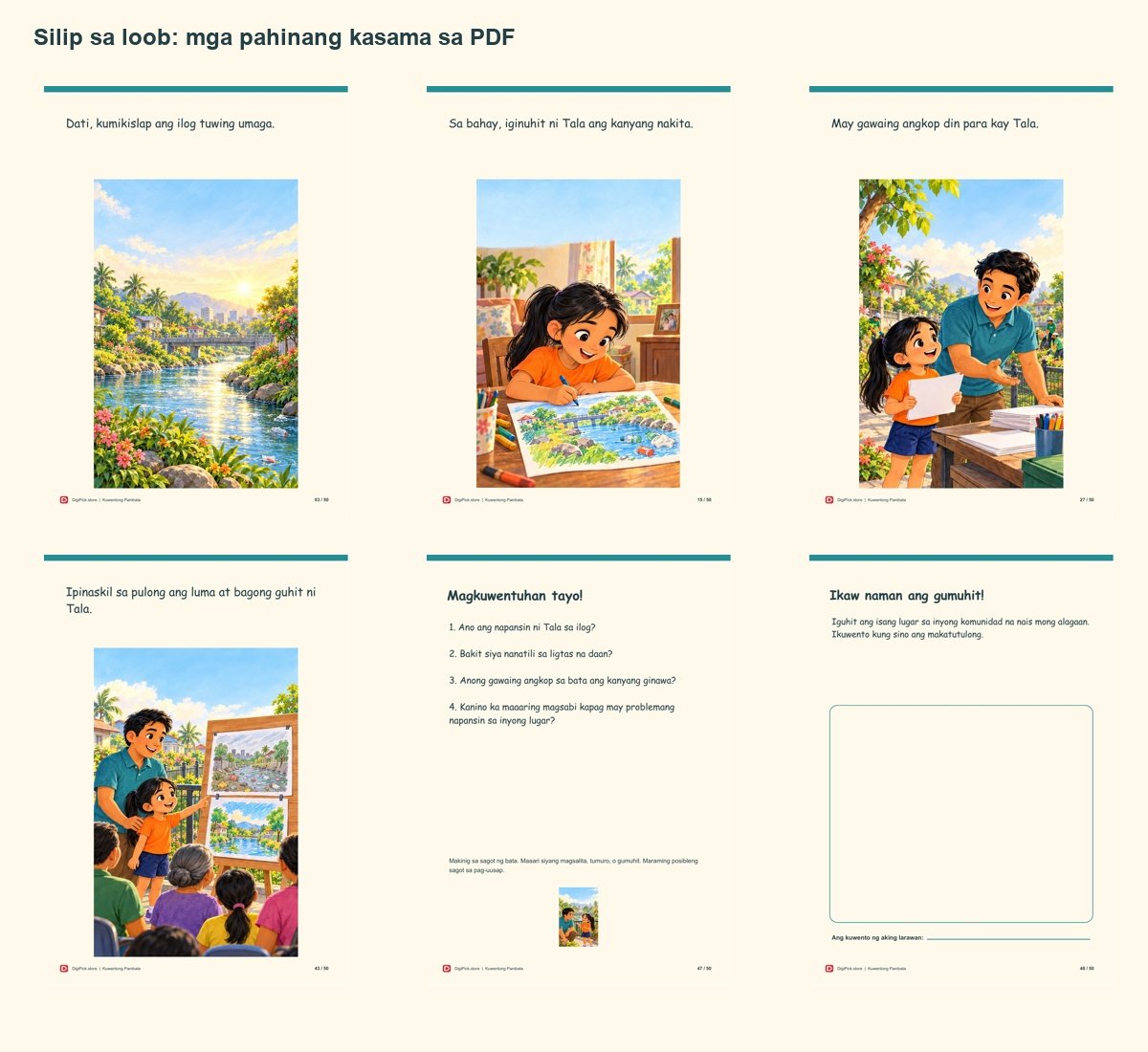 Si Tala at ang Ilog na Naging Malungkot - 50-Page Filipino Storybook (A4 PDF) - actual included file preview