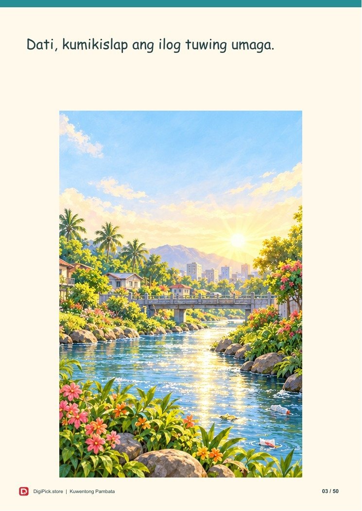 Si Tala at ang Ilog na Naging Malungkot - 50-Page Filipino Storybook (A4 PDF) - actual included file preview