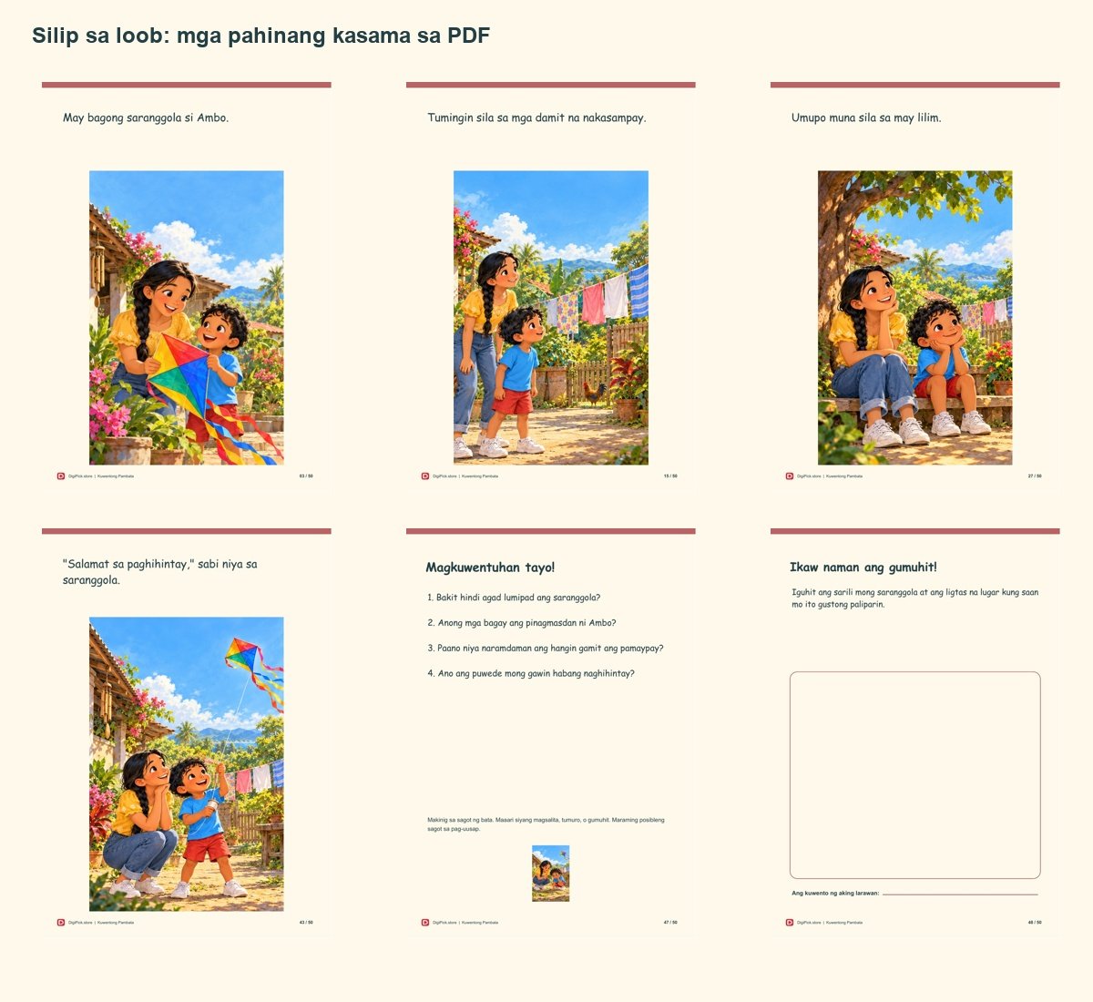Ang Araw na Nagpahinga ang Hangin - 50-Page Filipino Storybook (A4 PDF) - actual included file preview