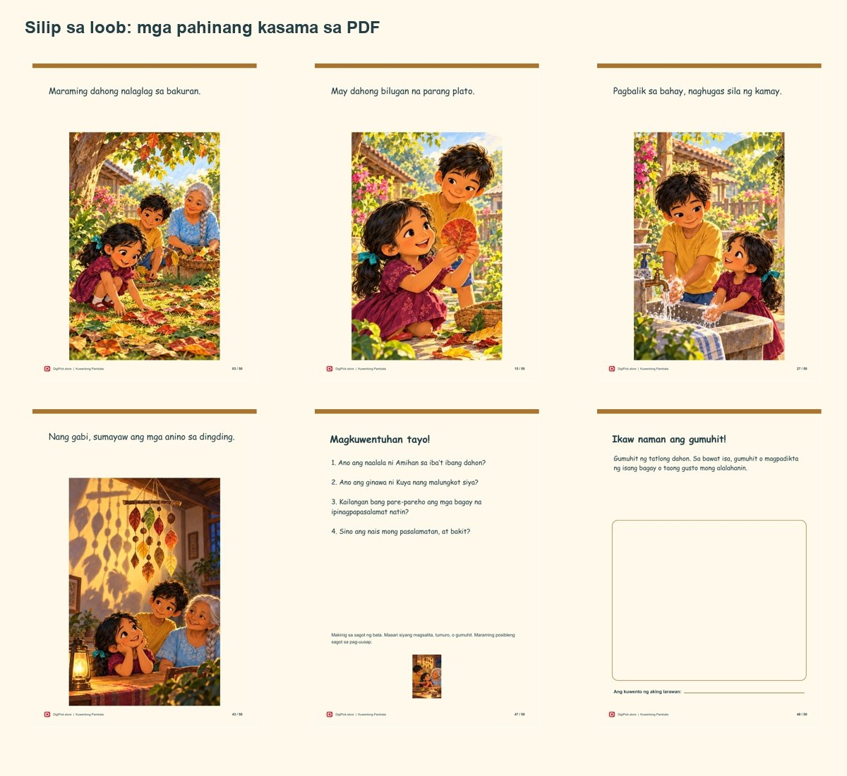 Si Amihan at ang mga Dahon ng Pasasalamat - 50-Page Filipino Storybook (A4 PDF) - actual included file preview