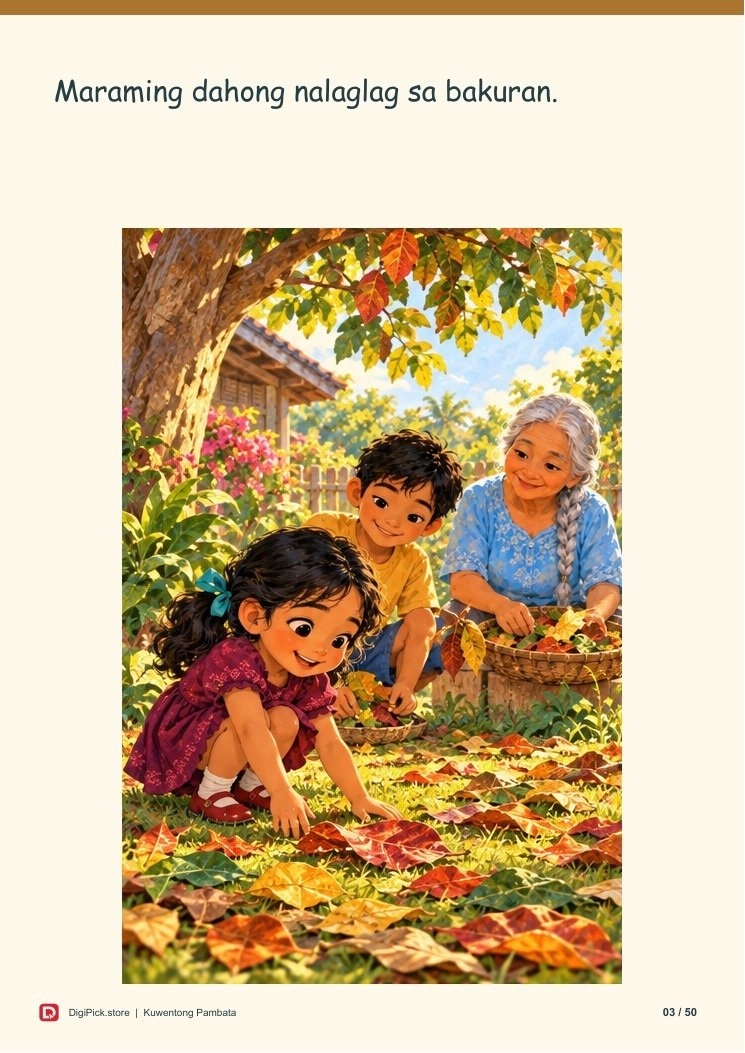 Si Amihan at ang mga Dahon ng Pasasalamat - 50-Page Filipino Storybook (A4 PDF) - actual included file preview