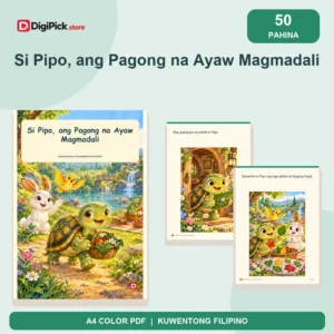 Si Pipo, ang Pagong na Ayaw Magmadali - 50-Page Filipino Storybook (A4 PDF) - original DigiPick digital product cover