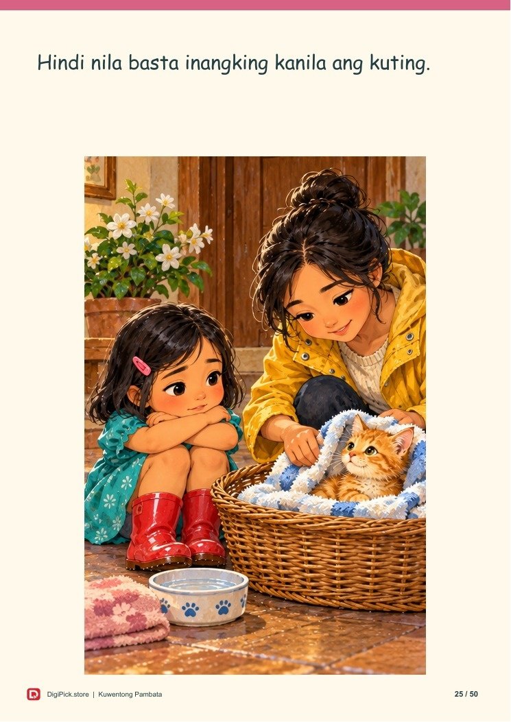 Si Mimi at ang Kuting Basa sa Ulan - 50-Page Filipino Storybook (A4 PDF) - actual included file preview