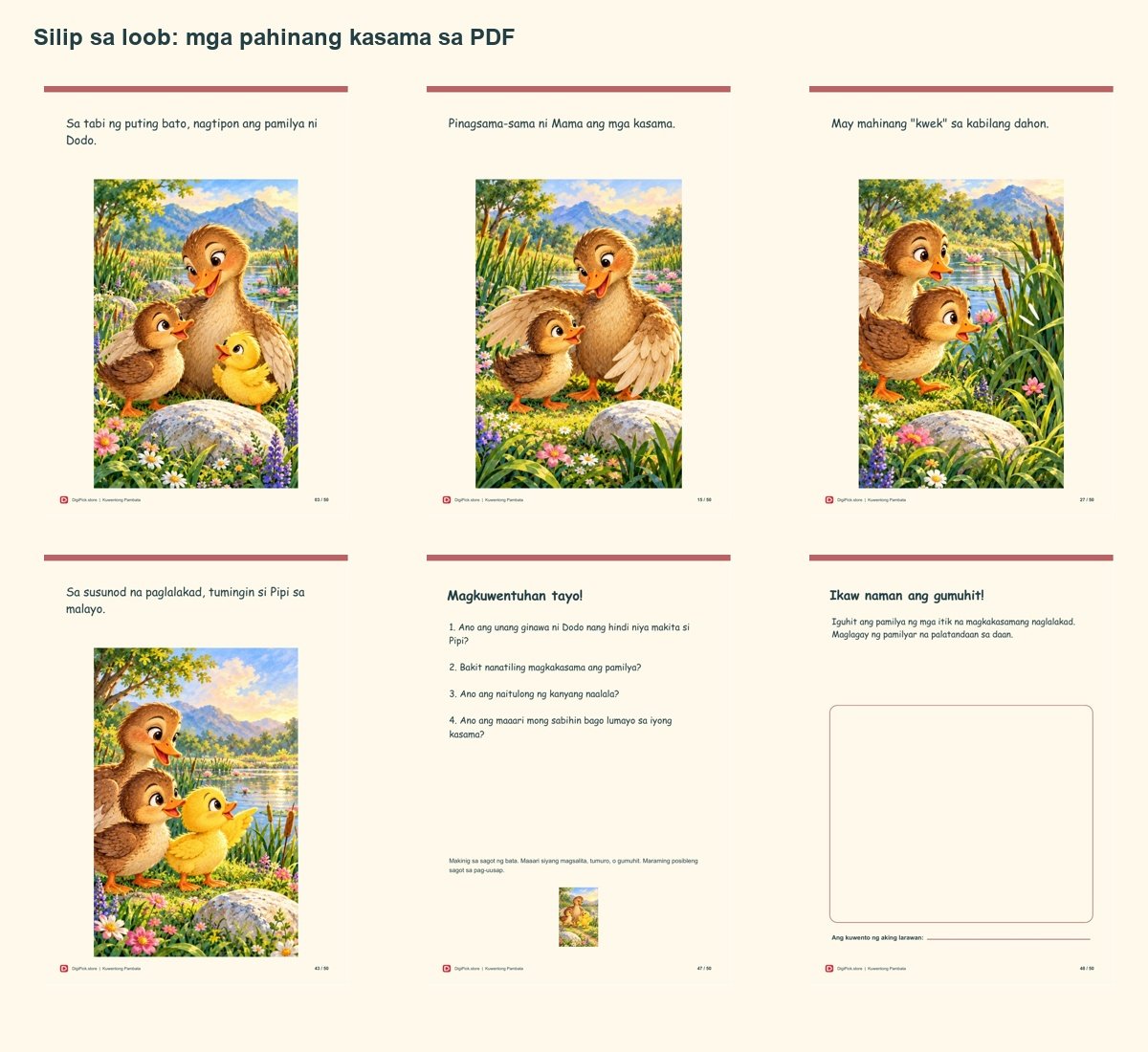Si Dodo at ang Nawawalang Itik - 50-Page Filipino Storybook (A4 PDF) - actual included file preview