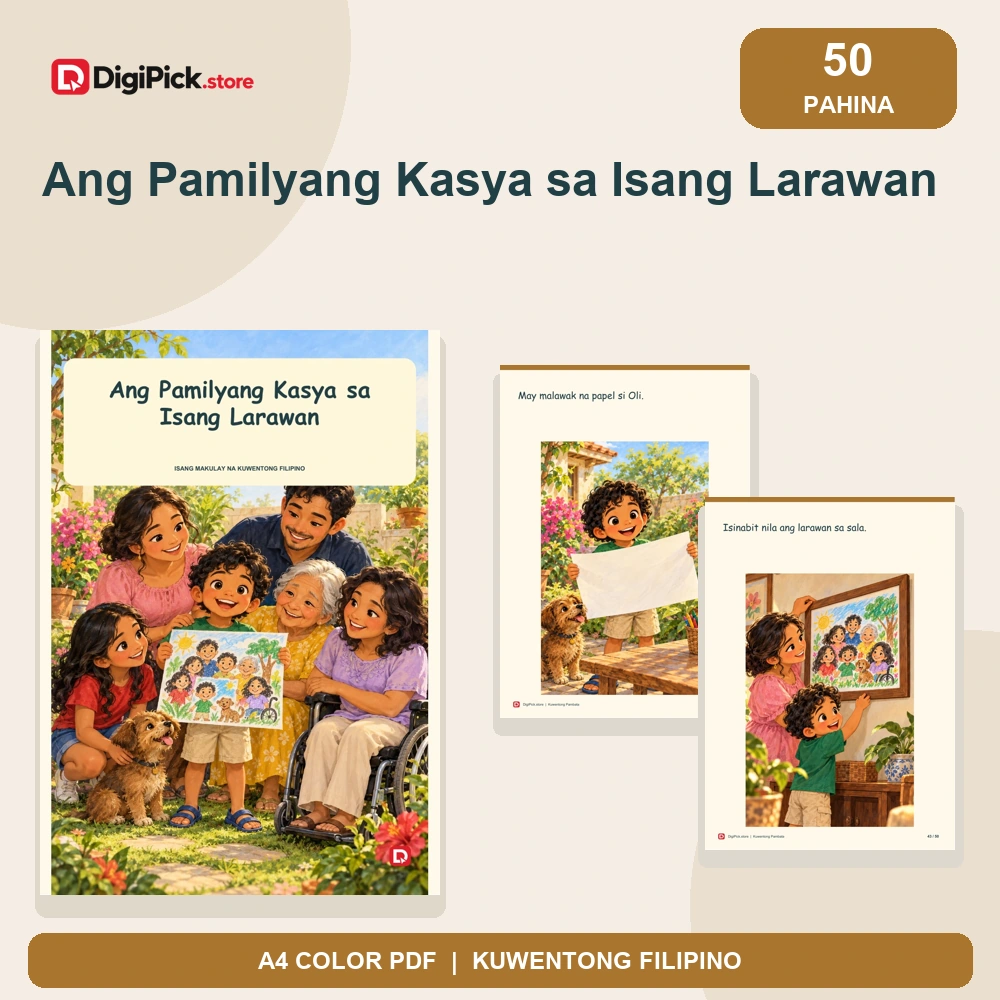 Ang Pamilyang Kasya sa Isang Larawan - 50-Page Filipino Storybook (A4 PDF) - original DigiPick digital product cover