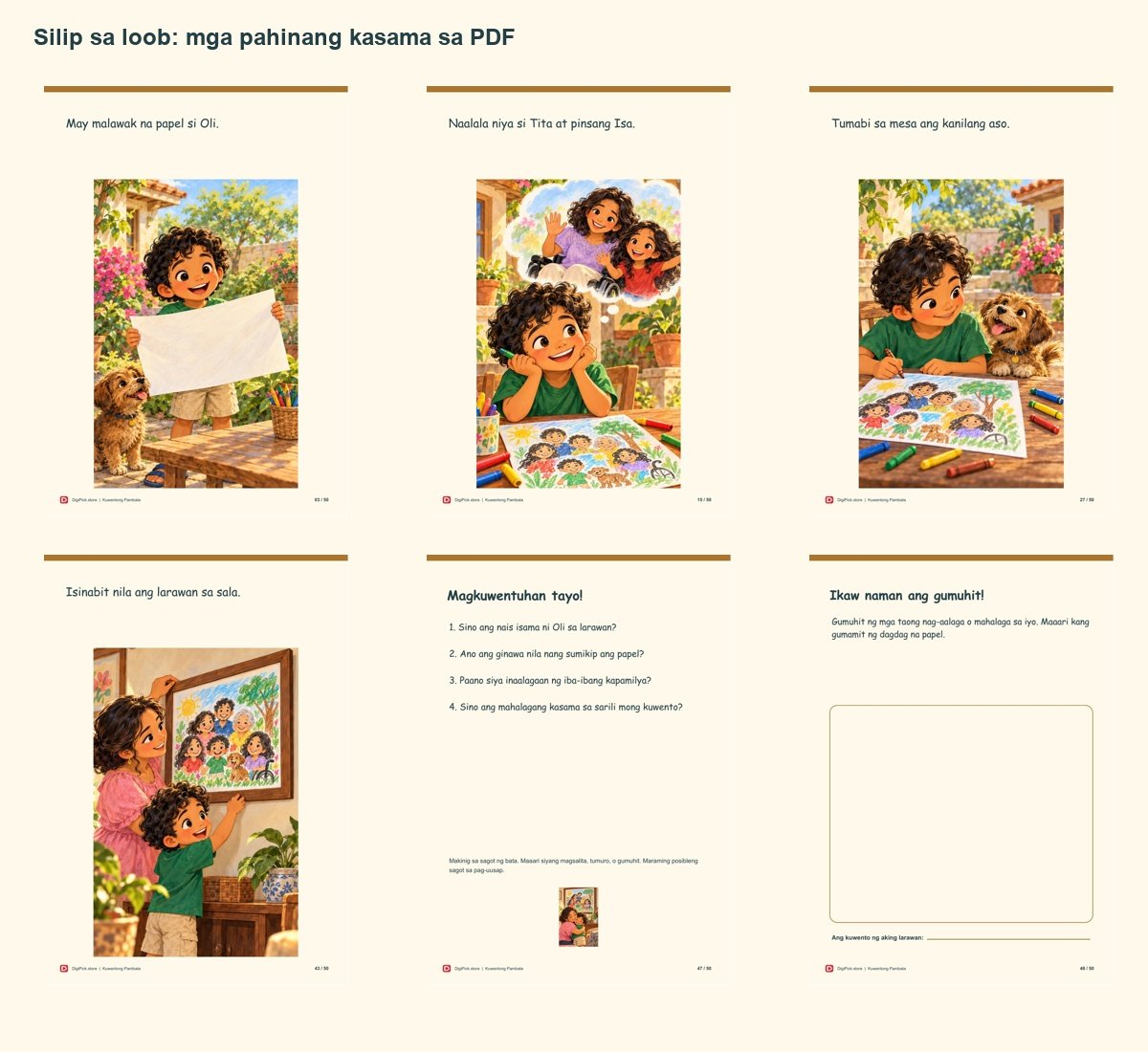Ang Pamilyang Kasya sa Isang Larawan - 50-Page Filipino Storybook (A4 PDF) - actual included file preview