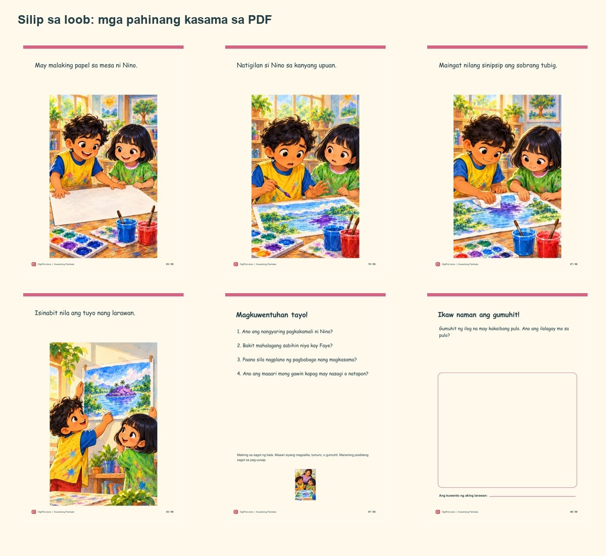 Si Nino at ang Unang Pagkakamali - 50-Page Filipino Storybook (A4 PDF) - actual included file preview