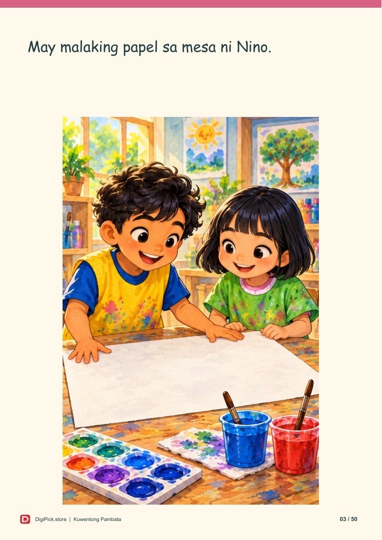 Si Nino at ang Unang Pagkakamali - 50-Page Filipino Storybook (A4 PDF) - actual included file preview