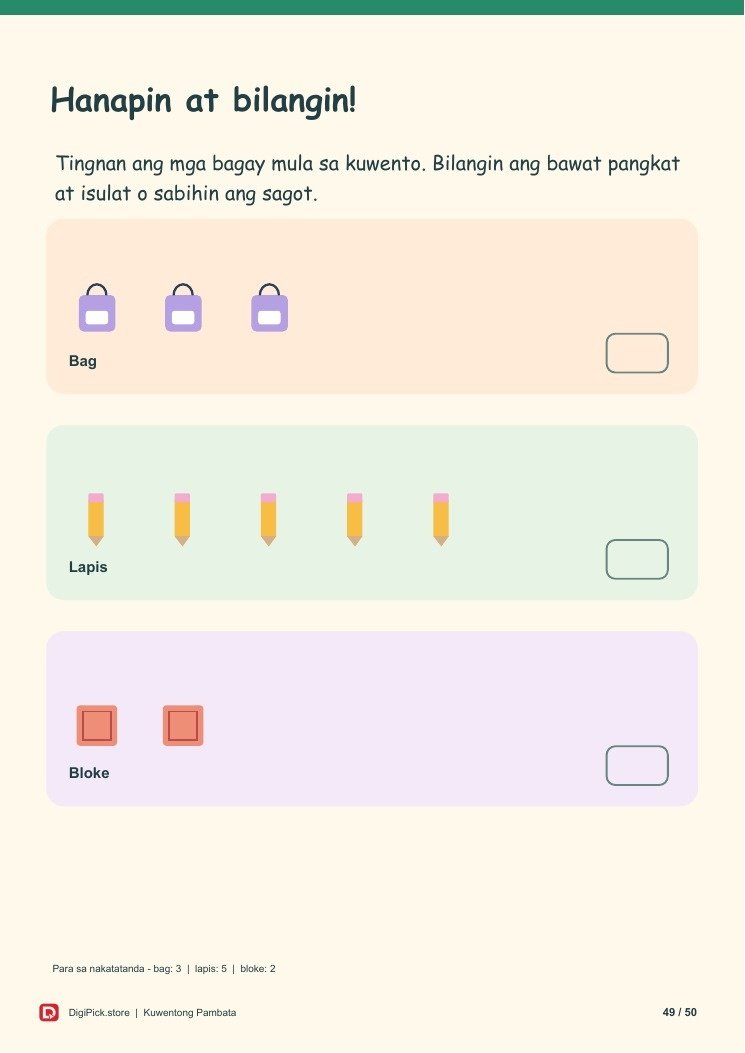 Si Lino at ang Unang Araw sa Paaralan - 50-Page Filipino Storybook (A4 PDF) - actual included file preview