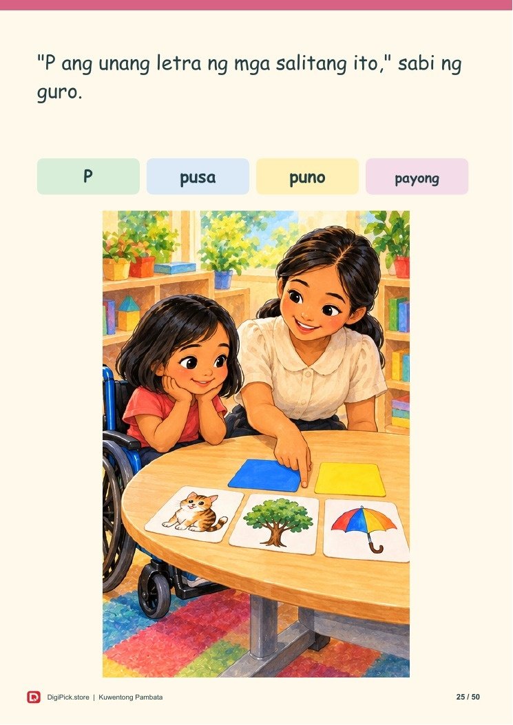 Si Pia at ang Nawawalang Letra - 50-Page Filipino Storybook (A4 PDF) - actual included file preview