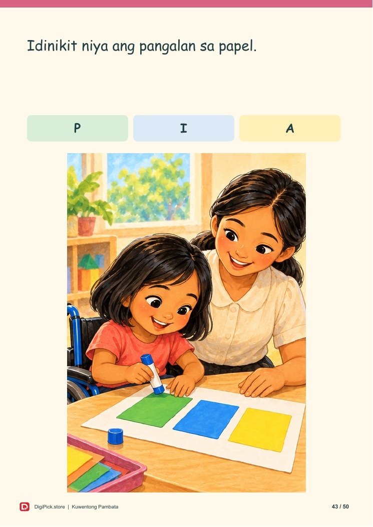 Si Pia at ang Nawawalang Letra - 50-Page Filipino Storybook (A4 PDF) - actual included file preview
