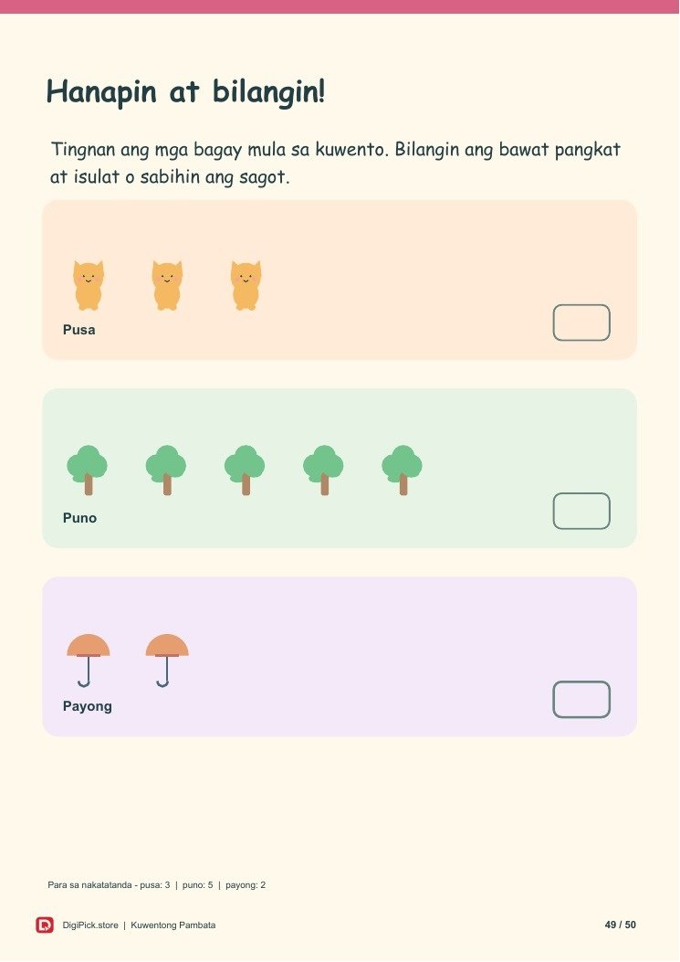 Si Pia at ang Nawawalang Letra - 50-Page Filipino Storybook (A4 PDF) - actual included file preview
