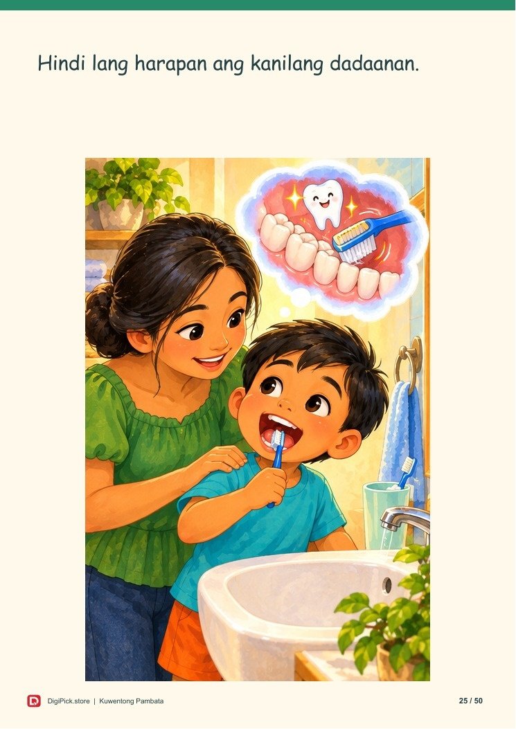 Si Basti at ang Pakikipagsapalaran ng Sipilyo - 50-Page Filipino Storybook (A4 PDF) - actual included file preview